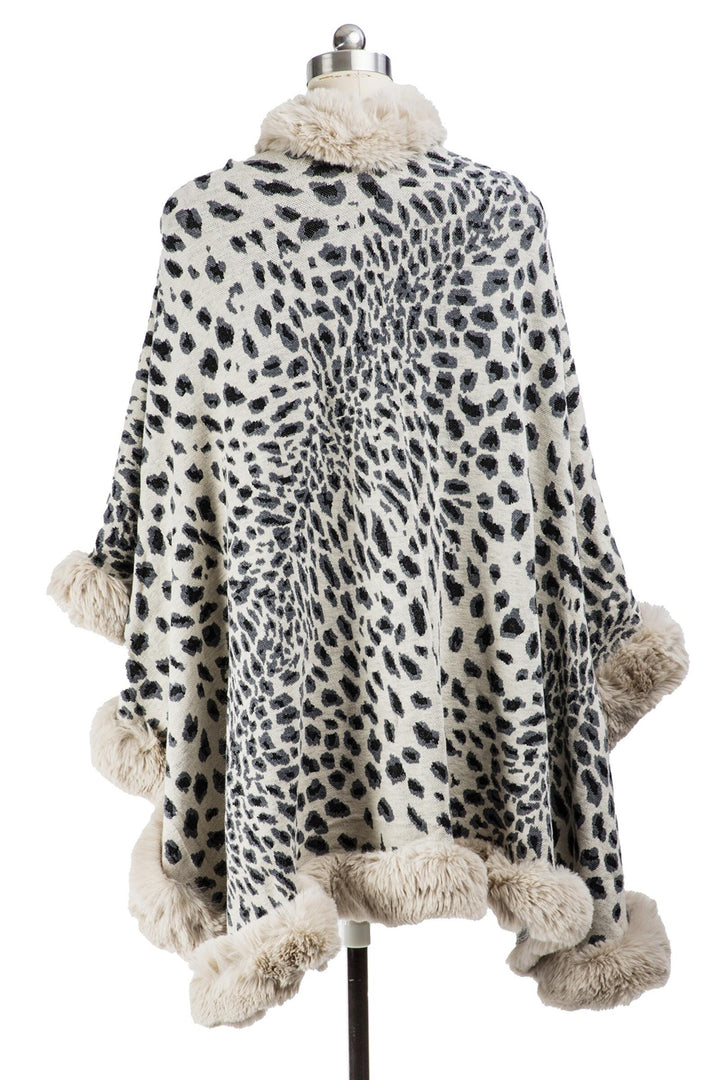 Faux Fur Cheetah Patterned Cape Kimono