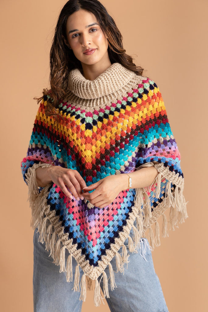Earth To Sky Multicolor Crochet Poncho – Saachi Wholesale