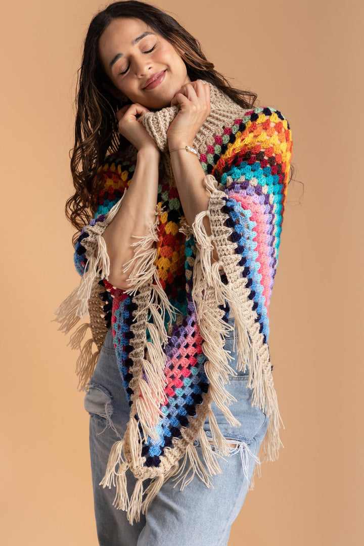 Earth To Sky Multicolor Crochet Poncho