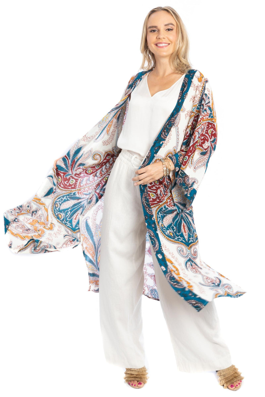 Regal Medallion Printed Midi Duster Kimono