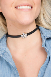 Dainty Crystal Flower Charm Choker Necklace