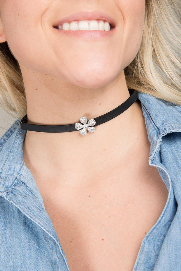 Dainty Crystal Flower Charm Choker Necklace