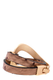 Hammered Double Wrap Leather Loop Bracelet