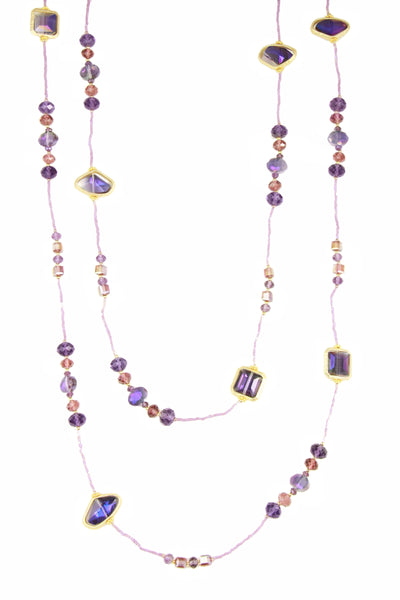 Beaded Long Necklace Amethyst