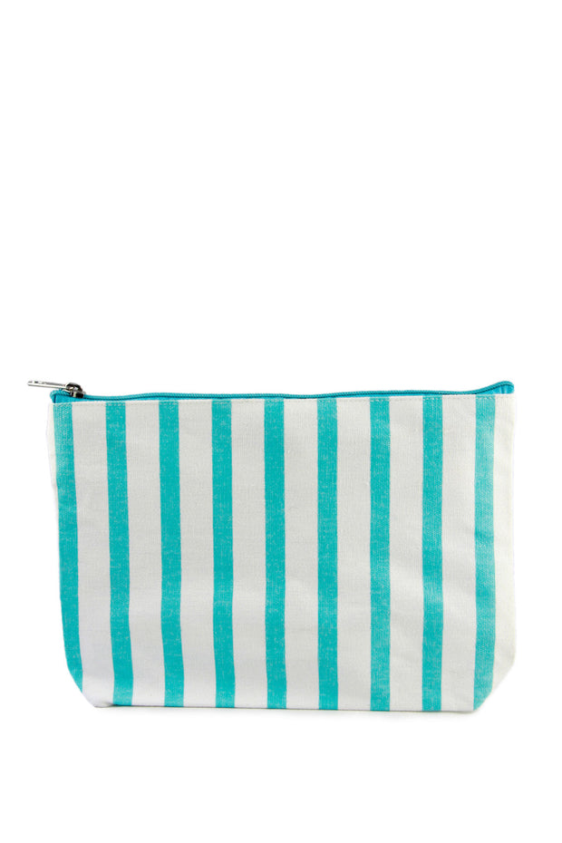 Turquoise Striped Cosmetics Bag Set of 3
