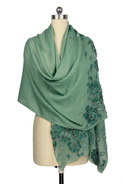 Flower Petal Embroidered Wool Scarf