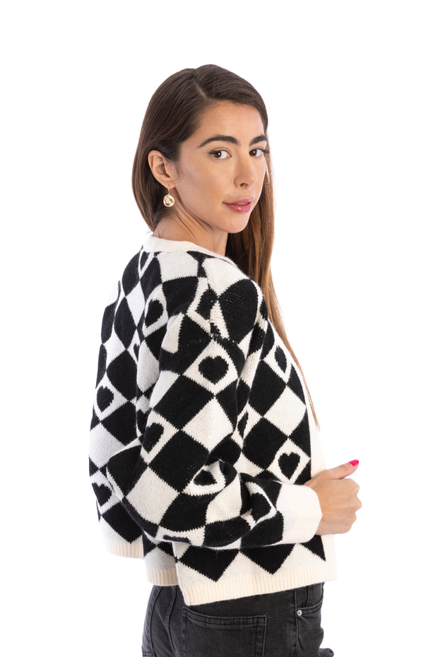 Checkered Hearts Cropped Cardigan