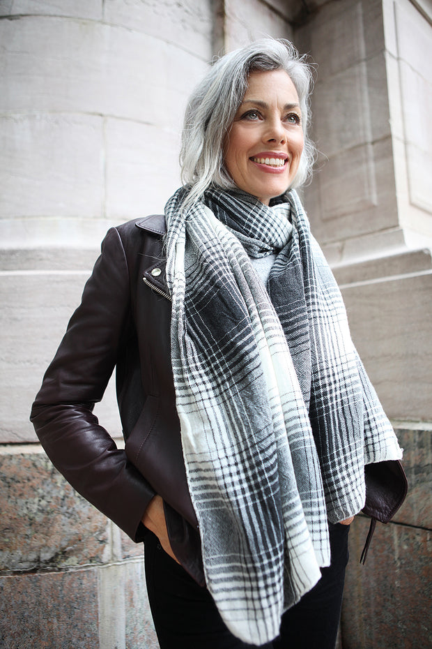 Two Toned Faded Plaid Scarf