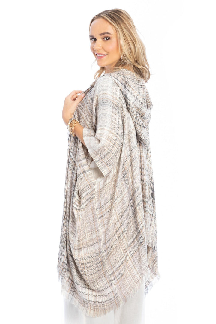 Plaid Hooded Cotton Wool Ruana