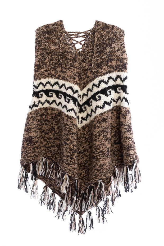 Woolen Handknitted Hooded Poncho