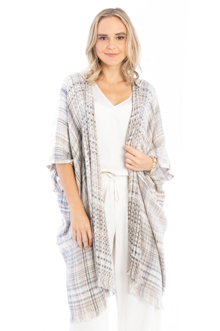 Plaid Hooded Cotton Wool Ruana