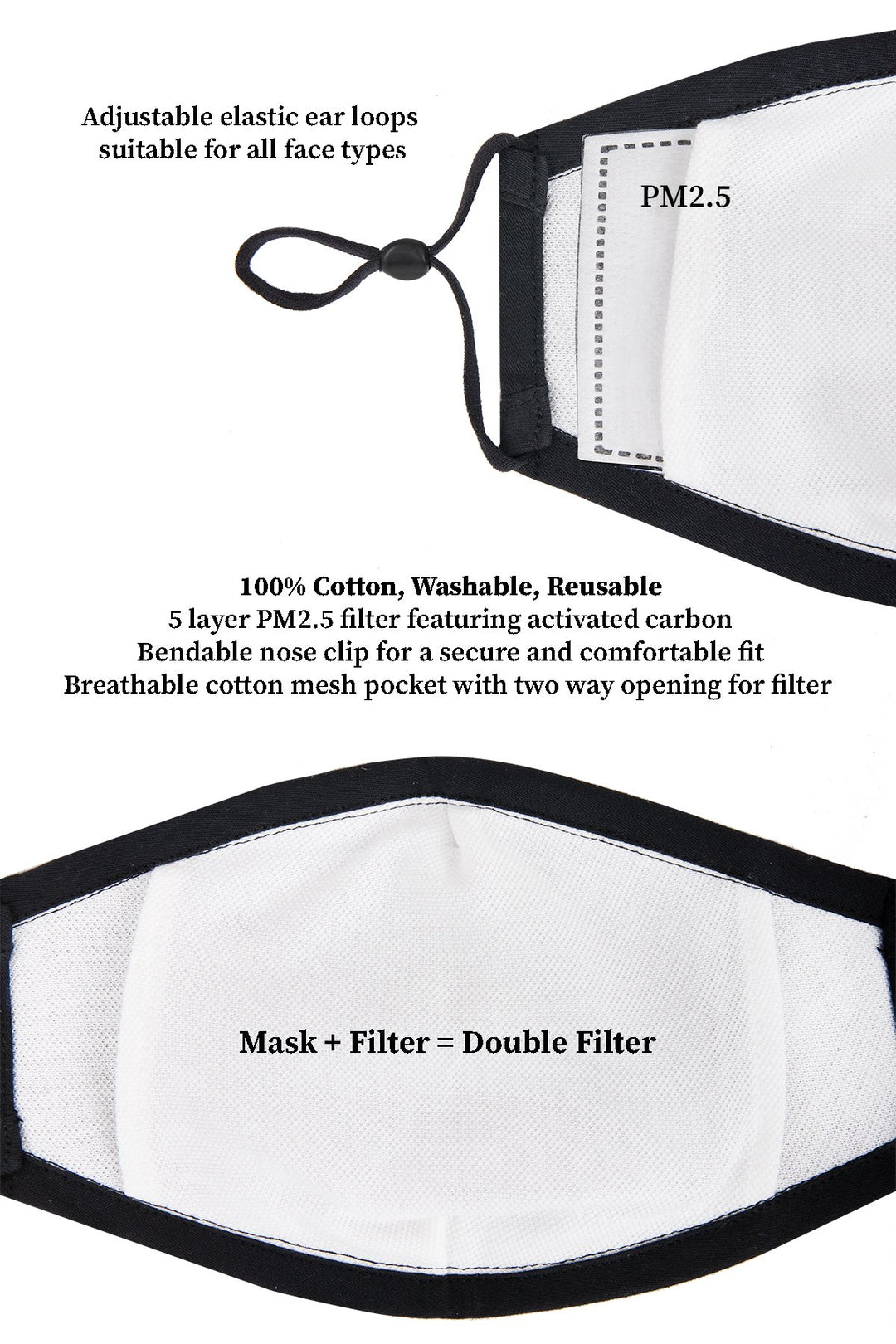 Adjustable Solid Face Mask with Two PM2.5 Filters