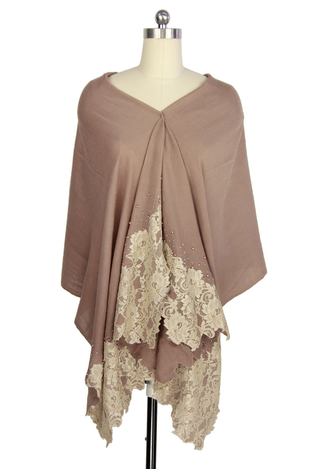 Bronze Taupe Embroidered Edge Scarf