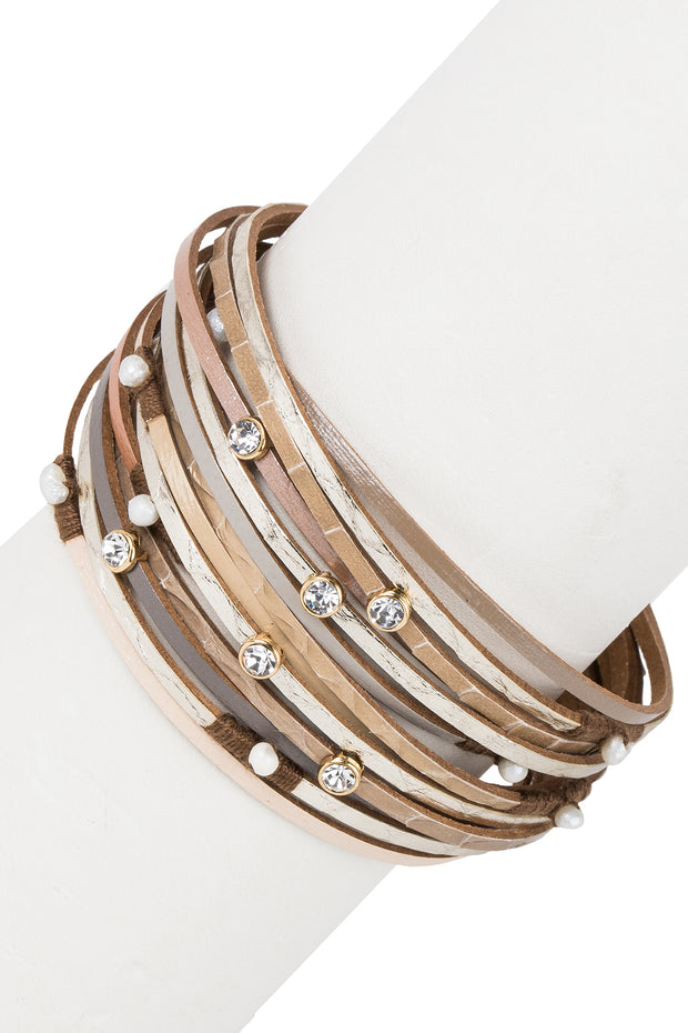Bubbly Crystal Studded Leather Bracelet