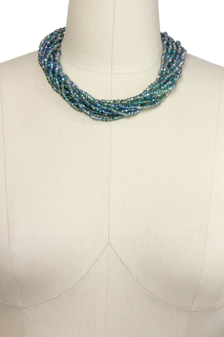 Multi Strand Green Bead Short Necklace