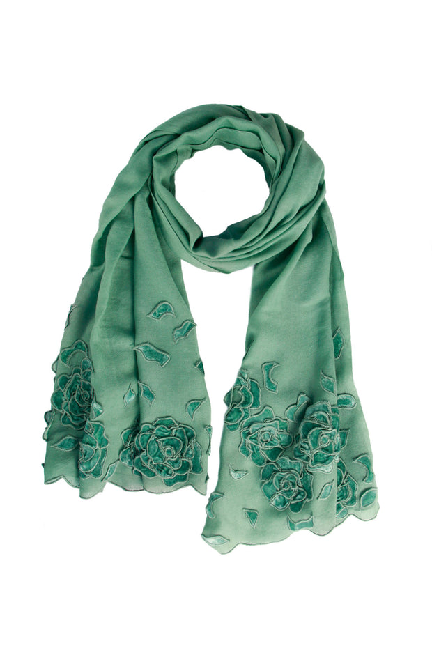 Flower Petal Embroidered Wool Scarf