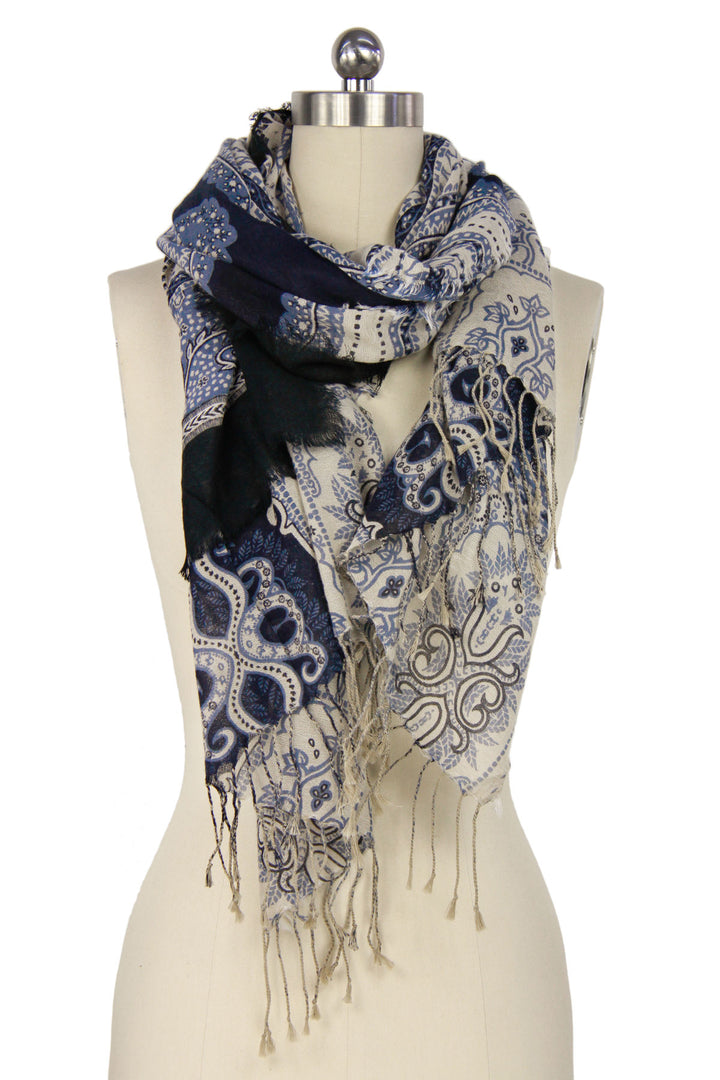 Frayed Patchwork Paisley Scarf