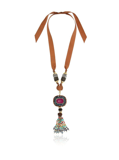 Tribal Tassel Ribbon Statement Necklace