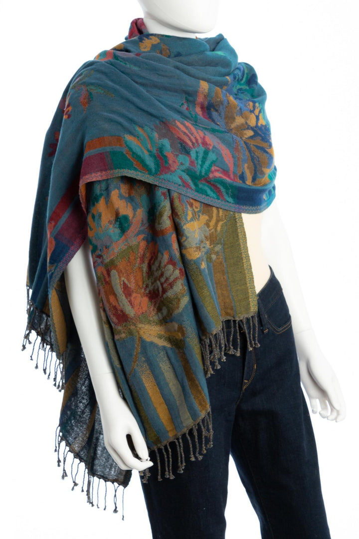 Cool-Toned Floral Reversible Scarf