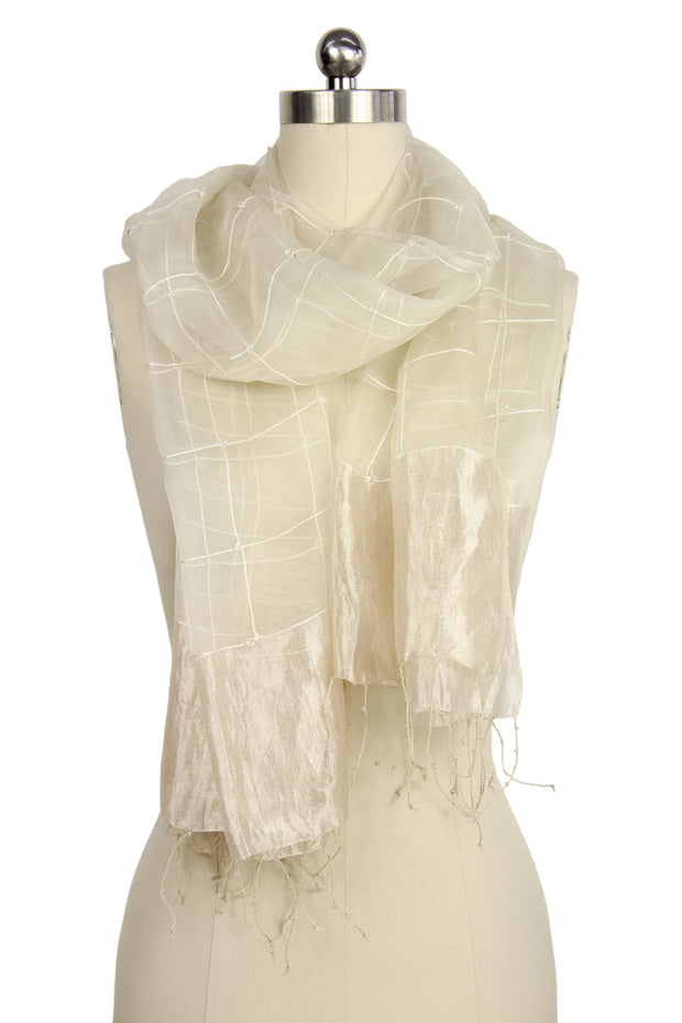 Embroidered Silk Fringed Scarf