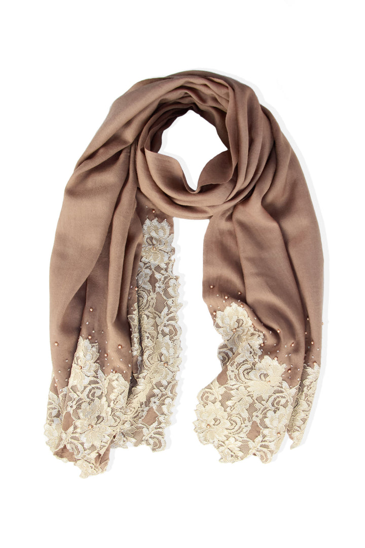 Bronze Taupe Embroidered Edge Scarf