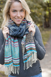 Striped Pattern Scarf with Fringe